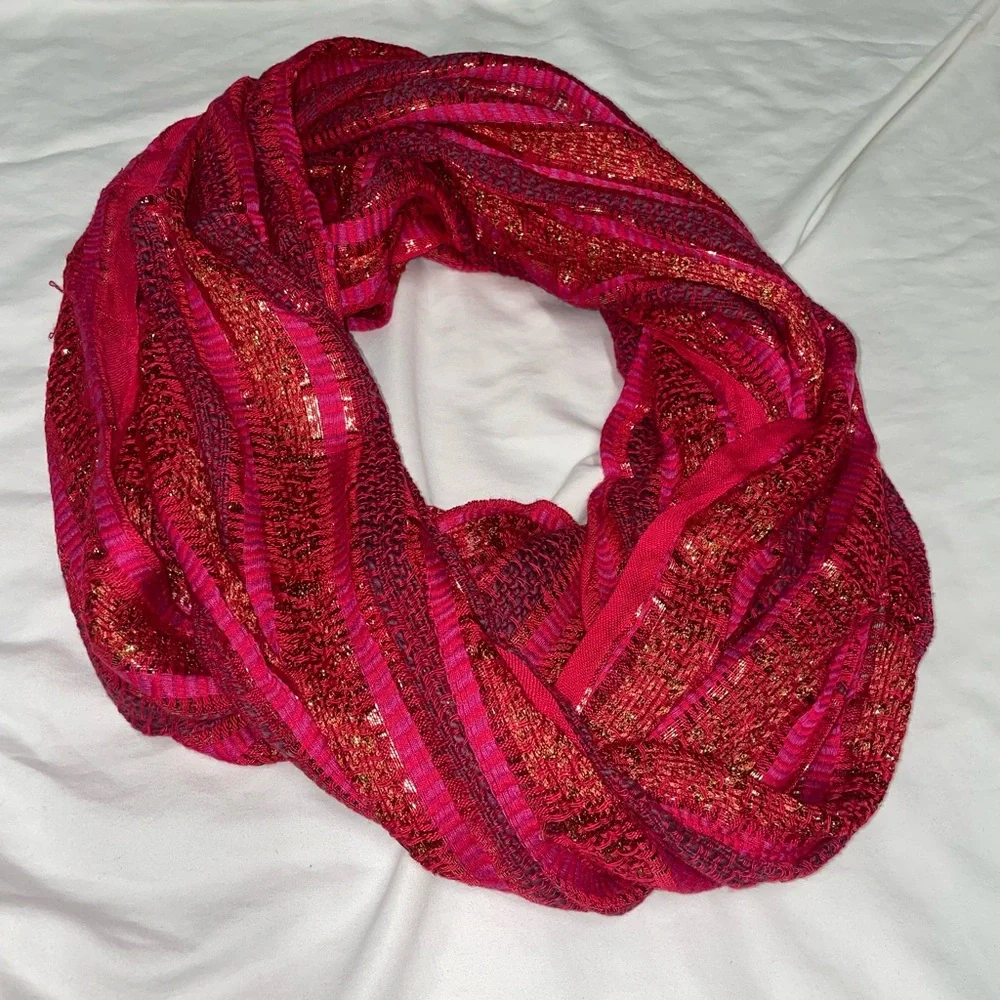 Collection Eighteen Red Burgundy Gold Sparkly Knit Scarf